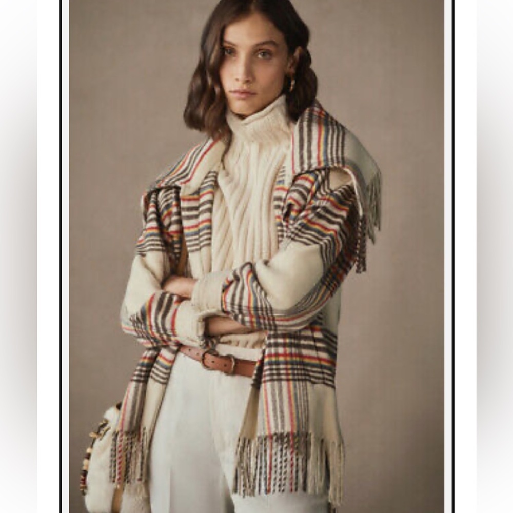 Lauren, Ralph Lauren plaid beige coat with fringe